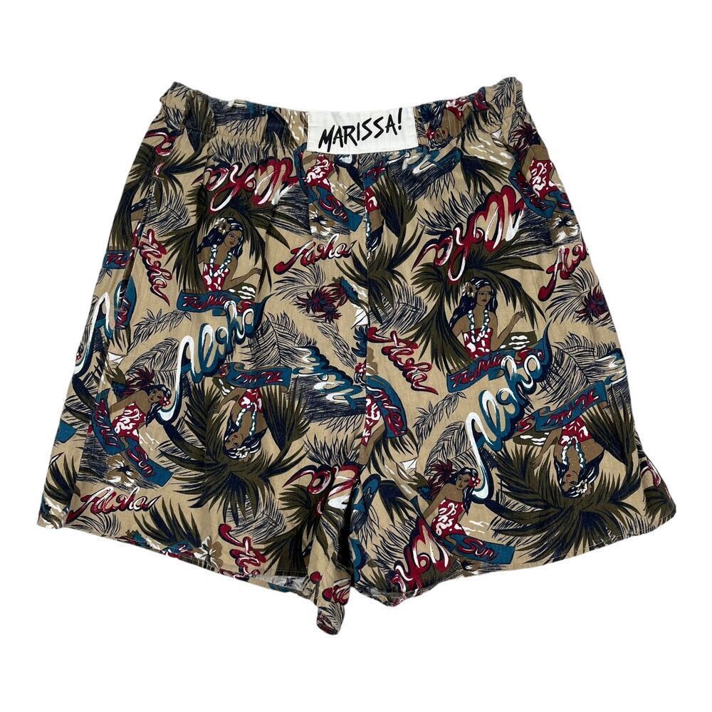 Vintage 80's Marissa Aloha Hawaiian Girl Print High Rise Cotton Shorts Large